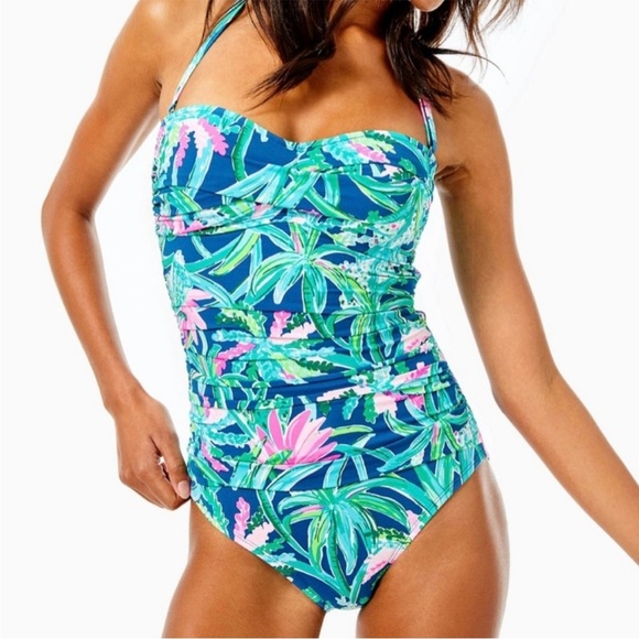 Lilly Pulitzer Blue and Pink Floral Kids One Piece - Picture 1 of 11